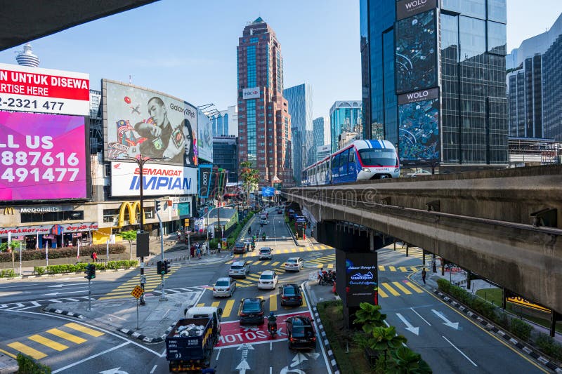 Automated Blue Aerial Monorail Train at Bukit Bintang District of Kuala ...